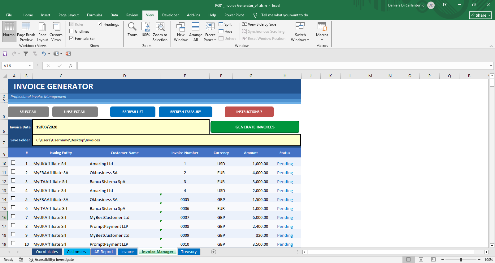Invoice Manager sheet